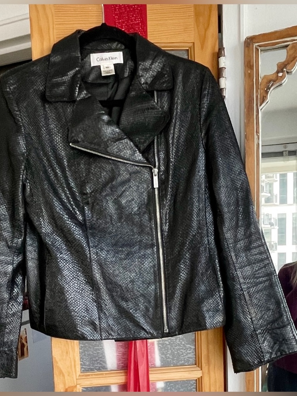 Calvin Klein Black Textured Leather Asymmetrical Jacket